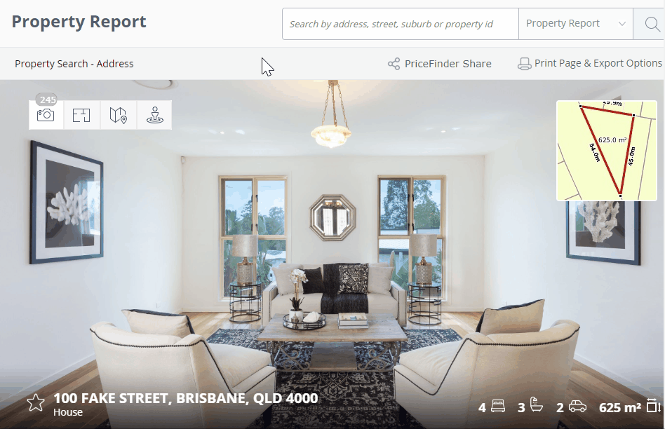 Share Pricefinder Property Report and access Pricefinder